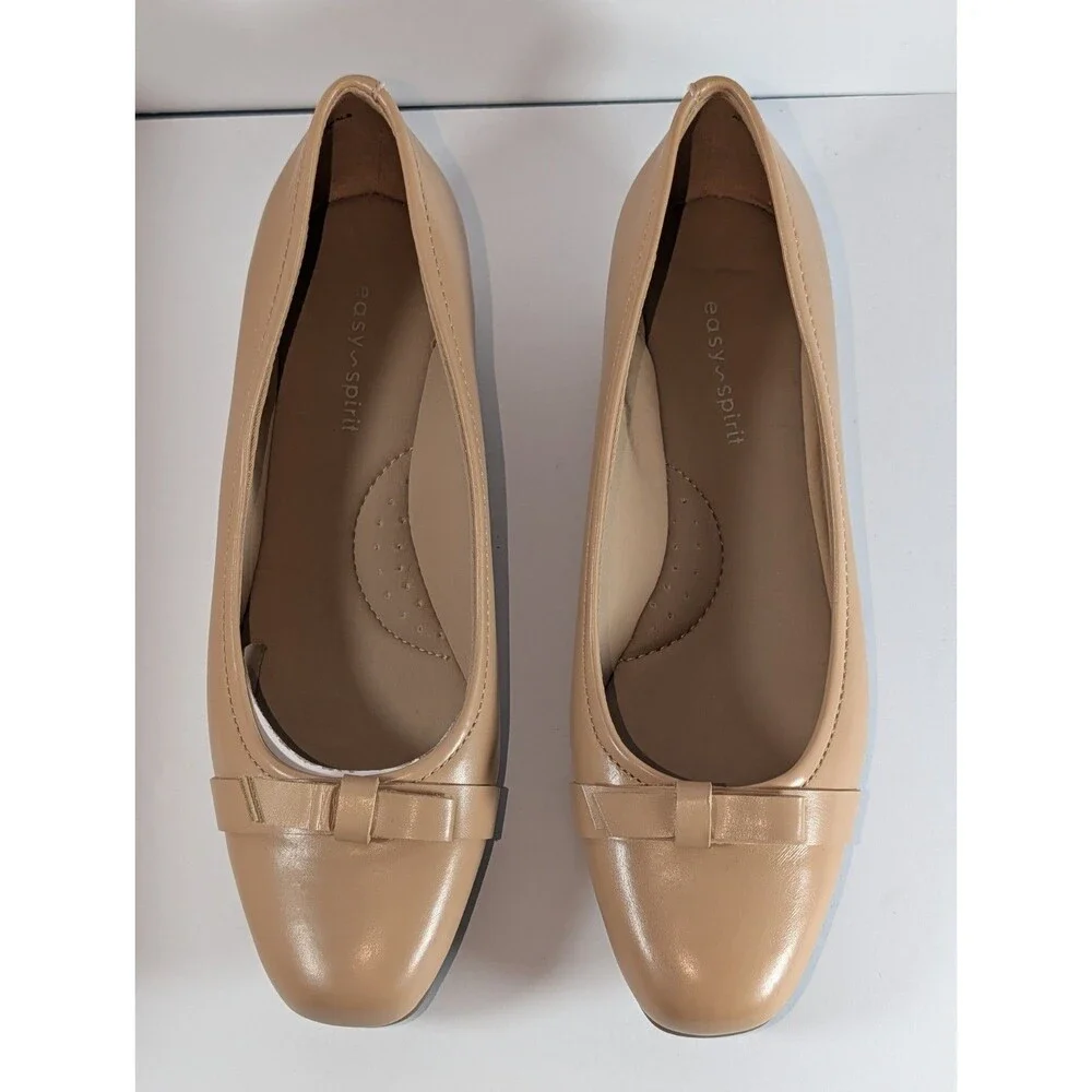 Easy Spirit Gerta e360 Tan Beige Bow Wedge Slip On Shoes Size 7M NIB - Picture 4 of 12